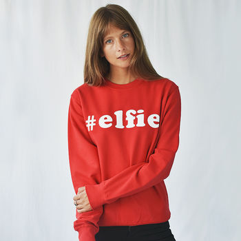 '#Elfie' Christmas Unisex Jumper Sweatshirt, 2 of 6