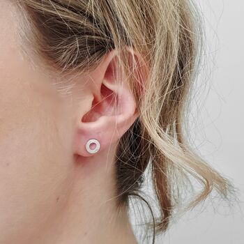 Small Circle Stud Earrings In Sterling Silver, 5 of 6