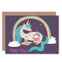 Unicorn Rainbow Reading Kids Birthday Child Kids Card, thumbnail 1 of 4