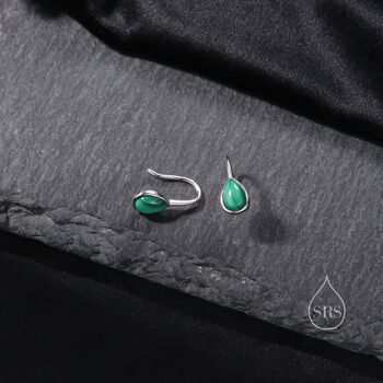 Genuine Malachite Pear Cut Drop Hook Earrings, 3 of 10