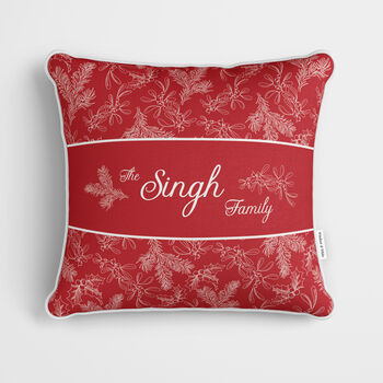 Personalised Red Holly Christmas Cushion, 2 of 7