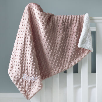 Personalised Rose Gold Bobble Sherpa Baby Blanket, 2 of 8