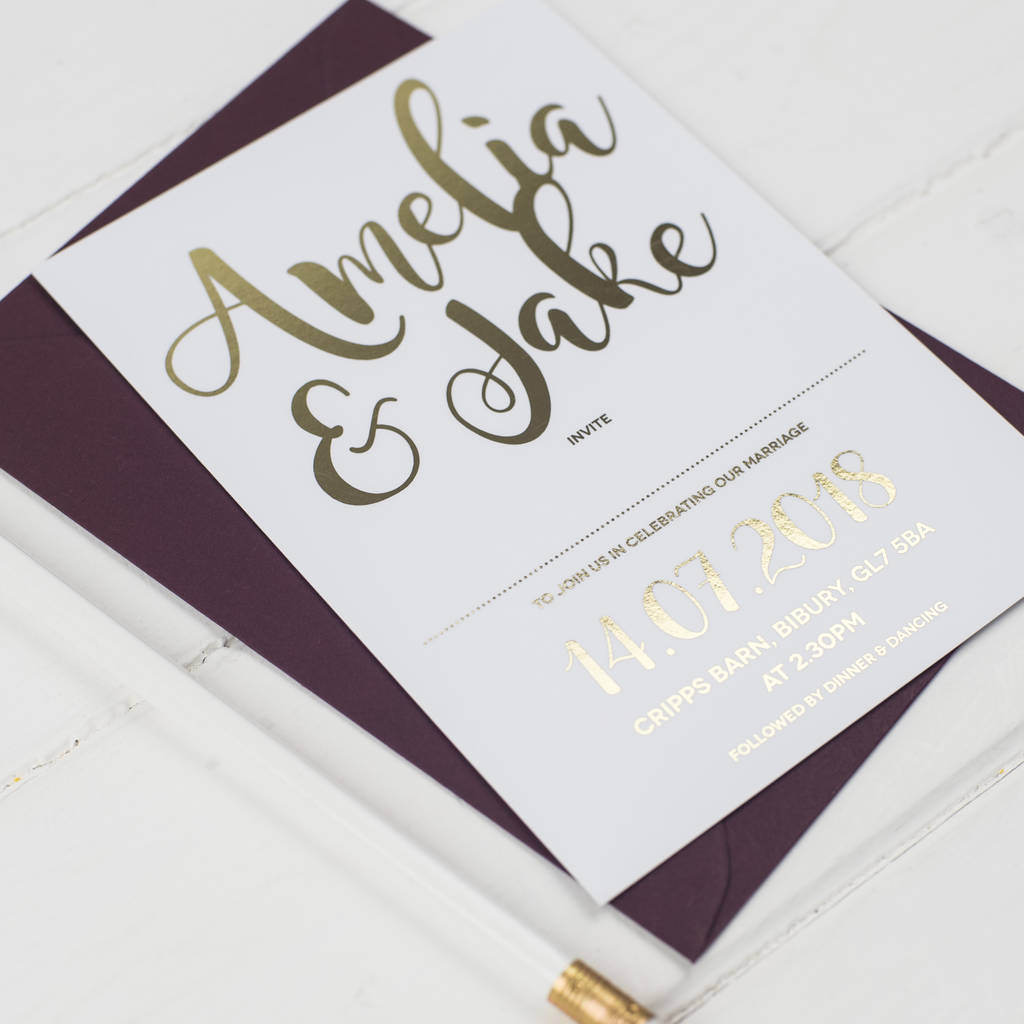 Gold Foil Wedding Invitation By Russet and Gray | notonthehighstreet.com