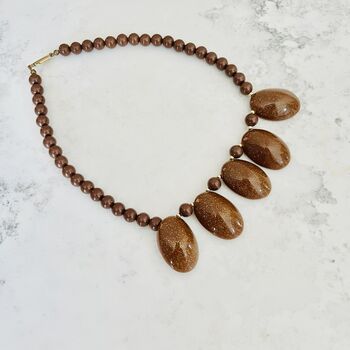 Genuine 1960s Chunky Brown Glitter Bead Necklace, 3 of 6