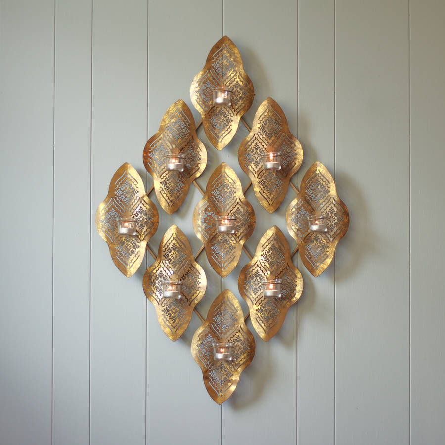 Gold Moroccan Wave Wall Tealight Holder By Dibor