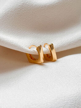 18k Gold Square Huggie Hoop Earrings, 2 of 7