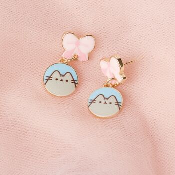 Pusheen The Cat Pink Bows Drop Earrings, 3 of 6
