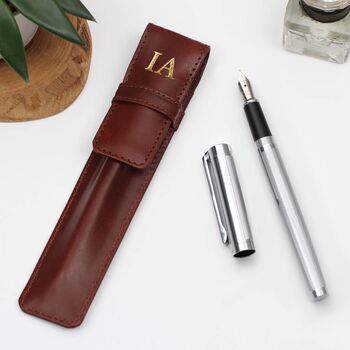 Personalised Antiqued Leather Pen Holder And Pen, 6 of 6