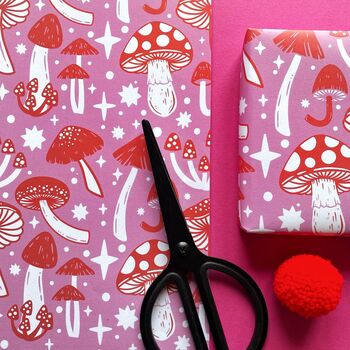 Pink And Red Mushroom Gift Wrap, 3 of 3