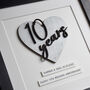 Personalised 10 Year Tin Wedding Anniversary Wooden Heart Print, thumbnail 2 of 4
