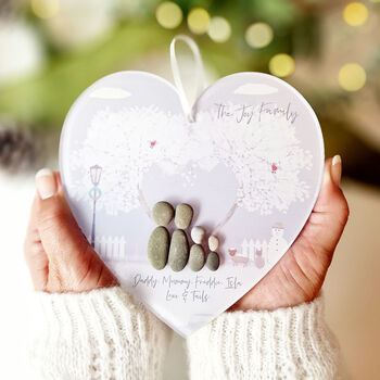 Personalised ‘Love At Christmas’ Christmas Family Pebble Heart Hanging Decoration, 6 of 7