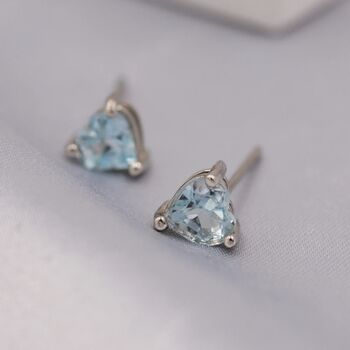 Natural Blue Topaz Heart Stud Earrings Sterling Silver, 6 of 12