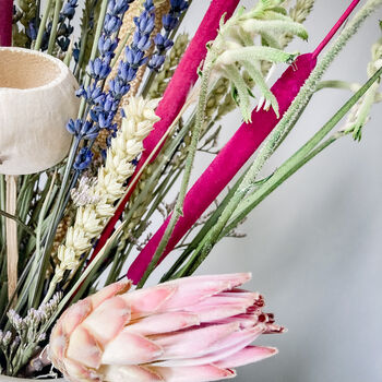 Dried Protea And Pink Typha Bouquet 'flamingo', 6 of 9