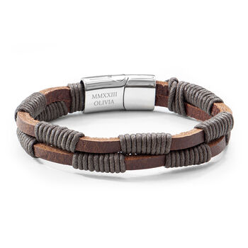 Personalised Men's Brown Leather Twisted Cord Bracelet, 4 of 5