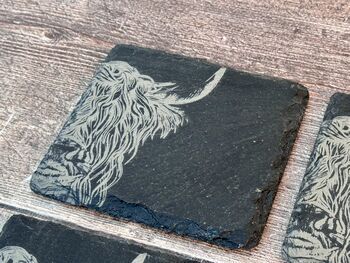 Set Of Four Highland Cow Slate Coasters, 4 of 4