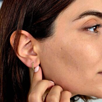 Dainty Beaded Huggie Hoop Gold Plated Earrings, 2 of 4