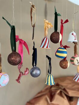 Blue And Red Striped Painted Bell Bauble, 9 of 11