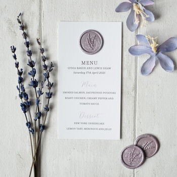 Lilac Wedding Invitation With Lavender Wax Seal, 10 of 11