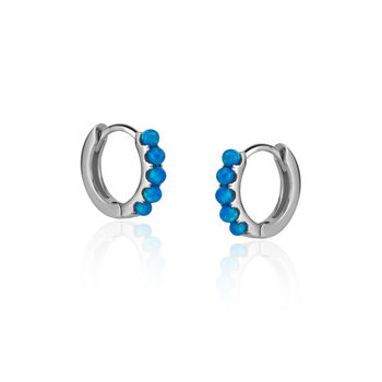 Beaded Blue Opal Huggie Hoop Earrings, 3 of 4