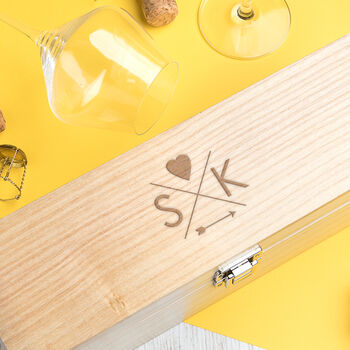 Personalised Initial Wooden Wine Box Wedding Gift For Couple, 2 of 7