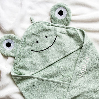 Personalised Baby Frog Hooded Cotton Towel, 4 of 11