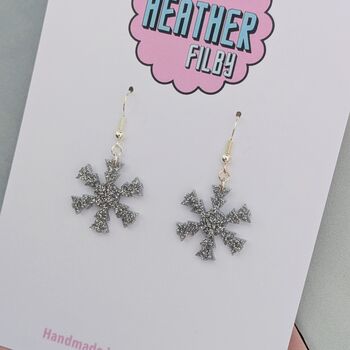 Snowflake Glitter Christmas Resin Earrings Gold And Silver, 3 of 8