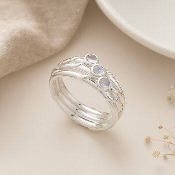 Sterling Silver Rainbow Moonstone Stacking Ring Set – Three Rings, 4 of 6