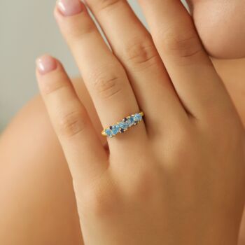 Blue Sapphire And Blue Topaz Pear Cut Half Eternity Band In Sterling Silver And Gold Vermeil, 2 of 11