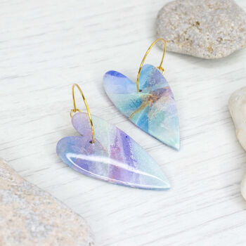 Willow Heart Hoop Marbled Polymer Clay Dangly Earrings, 3 of 5