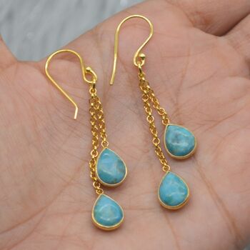 Turquoise Dangle Silver/Gold Earrings, 5 of 8