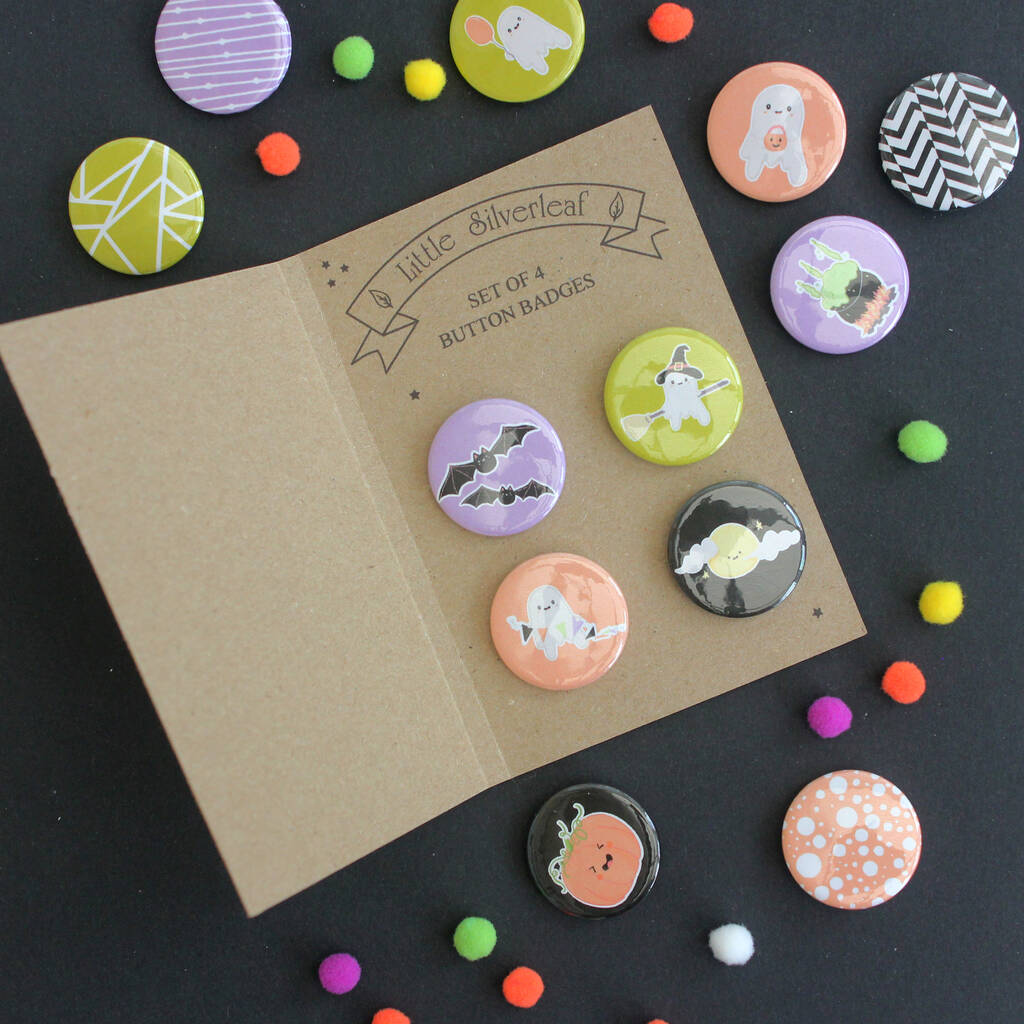 Halloween Button Badges, Pack Of Four, 1 of 9