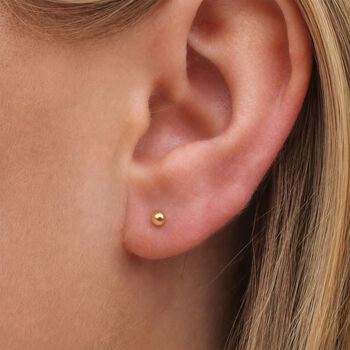 3mm Sterling Silver Gold Pearl Stud Earrings, 2 of 3
