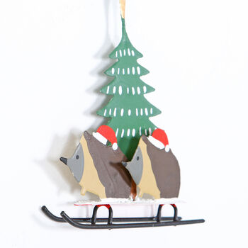 Hedgehogs On Sledge Christmas Tree Decoration, 4 of 4