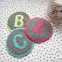 Punchneedle Neon Letter Mug Rug Coaster, thumbnail 1 of 6
