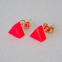 Handmade Neon Pink Triangle Stud Earrings – Fun Resin Jewellery Gift For Her, thumbnail 2 of 4