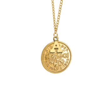 Queen Elizabeth Gold Plated Sixpence Initial Pendant, 5 of 11