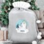 Personalised The Snowman Luxury Grey Pom Pom Sack, thumbnail 1 of 3