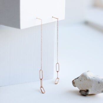 Rose Gold Long Oval Link Chain Earrings, 2 of 5