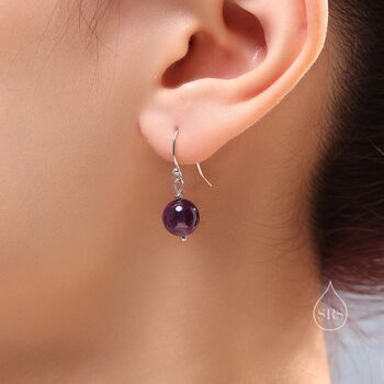 Sterling Silver Natural Amethyst Bead Hook Earrings, 8 of 12