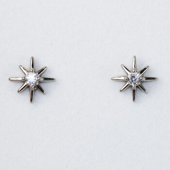 Sterling Silver Sparkly Star Stud Earrings, 2 of 7