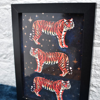 Navy Tiger Foiled Art Print, 4 of 6