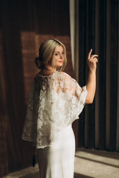 Floral Lace Cape Beaded Wedding Dress Cover Up, 7 of 12