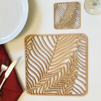 Ferns Wooden Coaster And Placemat Set, 5 of 5