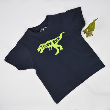 'Three Rex' Dinosaur Birthday T Shirt, 2 of 5