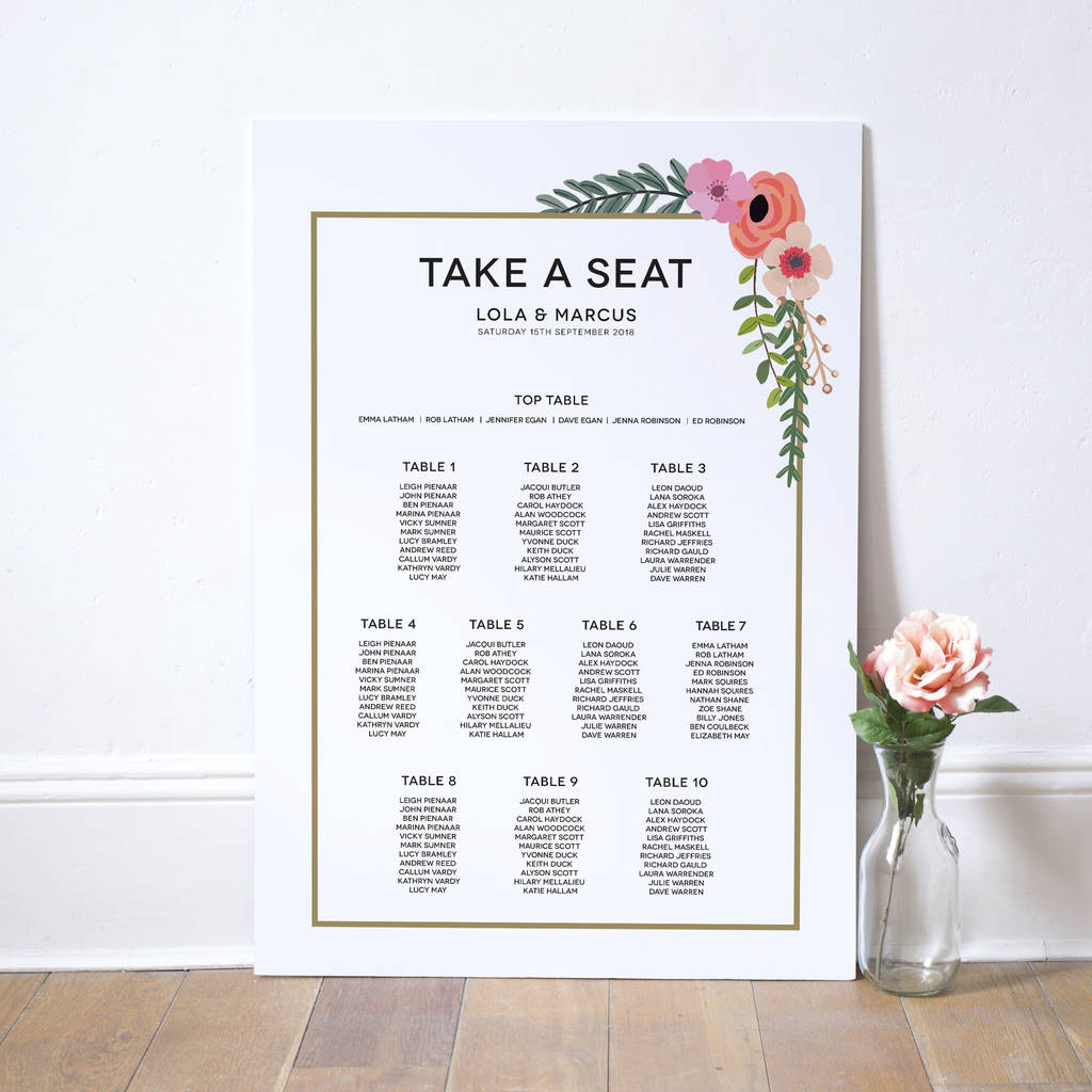 Modern Botanical Wedding Table Plan By Russet And Gray 