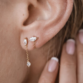 Marquise Cut Chain Gold Plated Drop Studs, 2 of 4