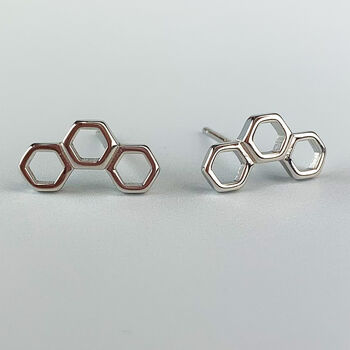 Sterling Silver Hexagon Honeycomb Stud Earrings, 2 of 6