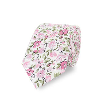 New Wedding 100% Cotton Floral Print Tie In Pink, 2 of 4