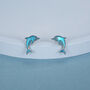 Sterling Silver Dolphin Stud Earrings With Blue Enamel, thumbnail 2 of 11
