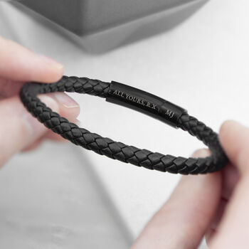 Personalised Men's Woven Black Leather Bracelet, 2 of 8